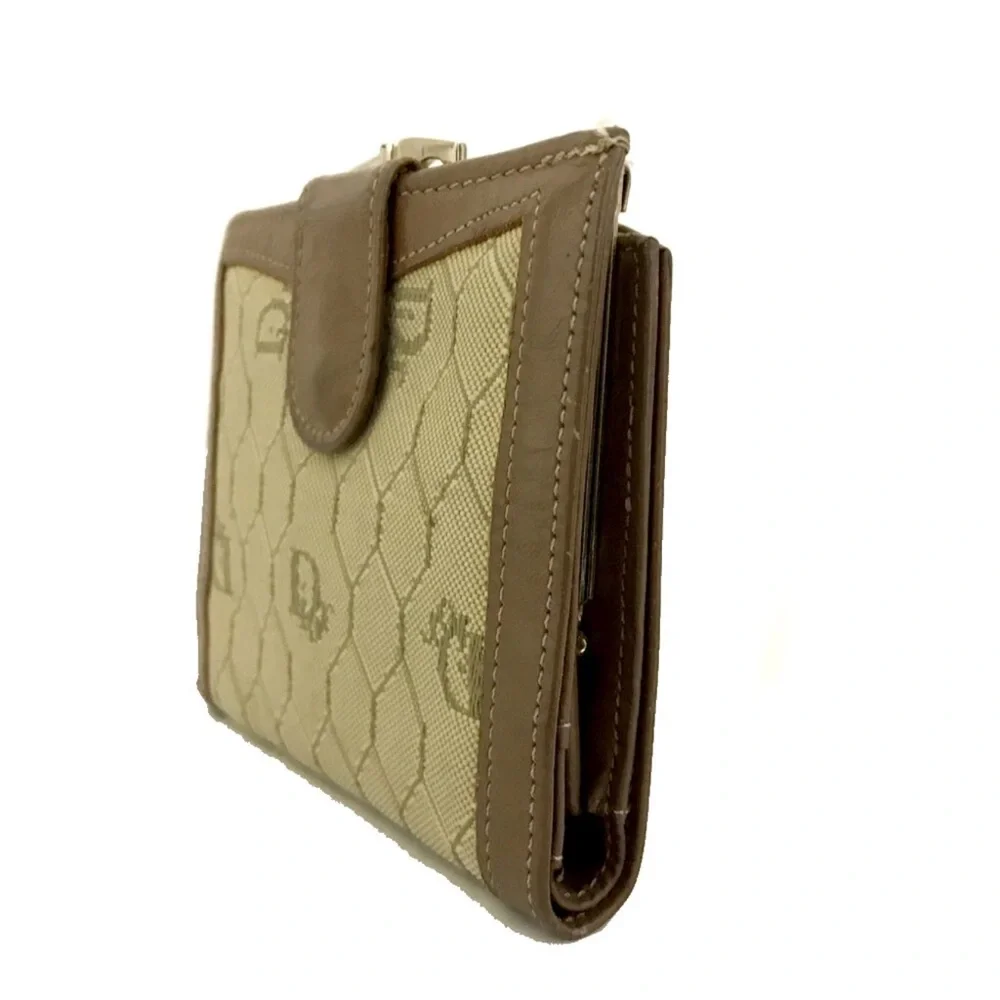 Christian Dior Honeycomb Canvas Leather Bifold Wallet Beige/7BB1284